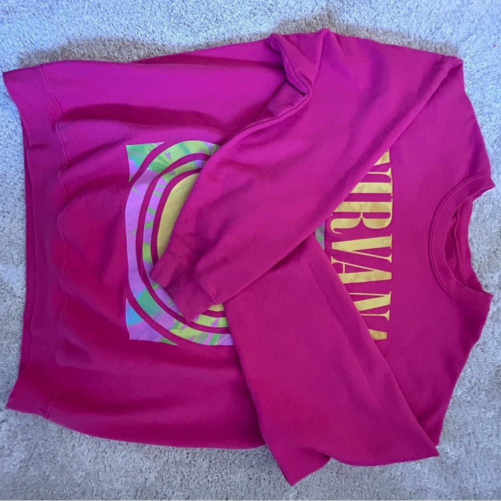 NIRVANA Pink Sweatshirt with Yellow Logo